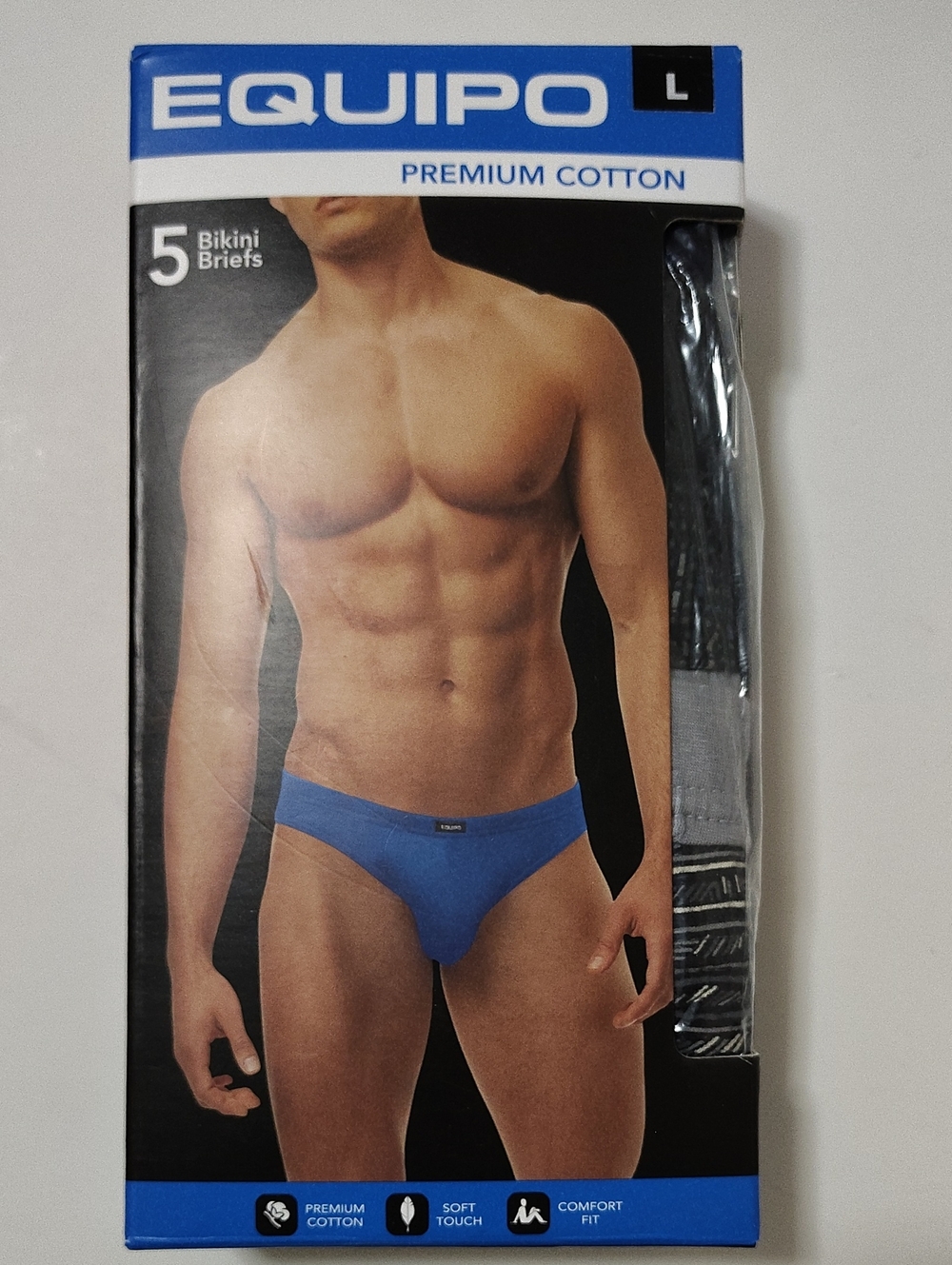 Equipo Men's Premium Cotton Bikini Briefs  Assorted Colors - 5 Pack - Size L